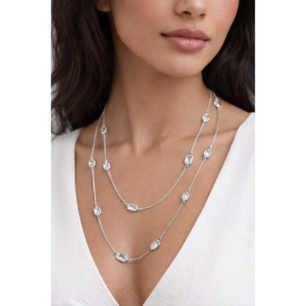 Kate Spade Opening Night Long Station Wrap Silver CZ Necklace 58"